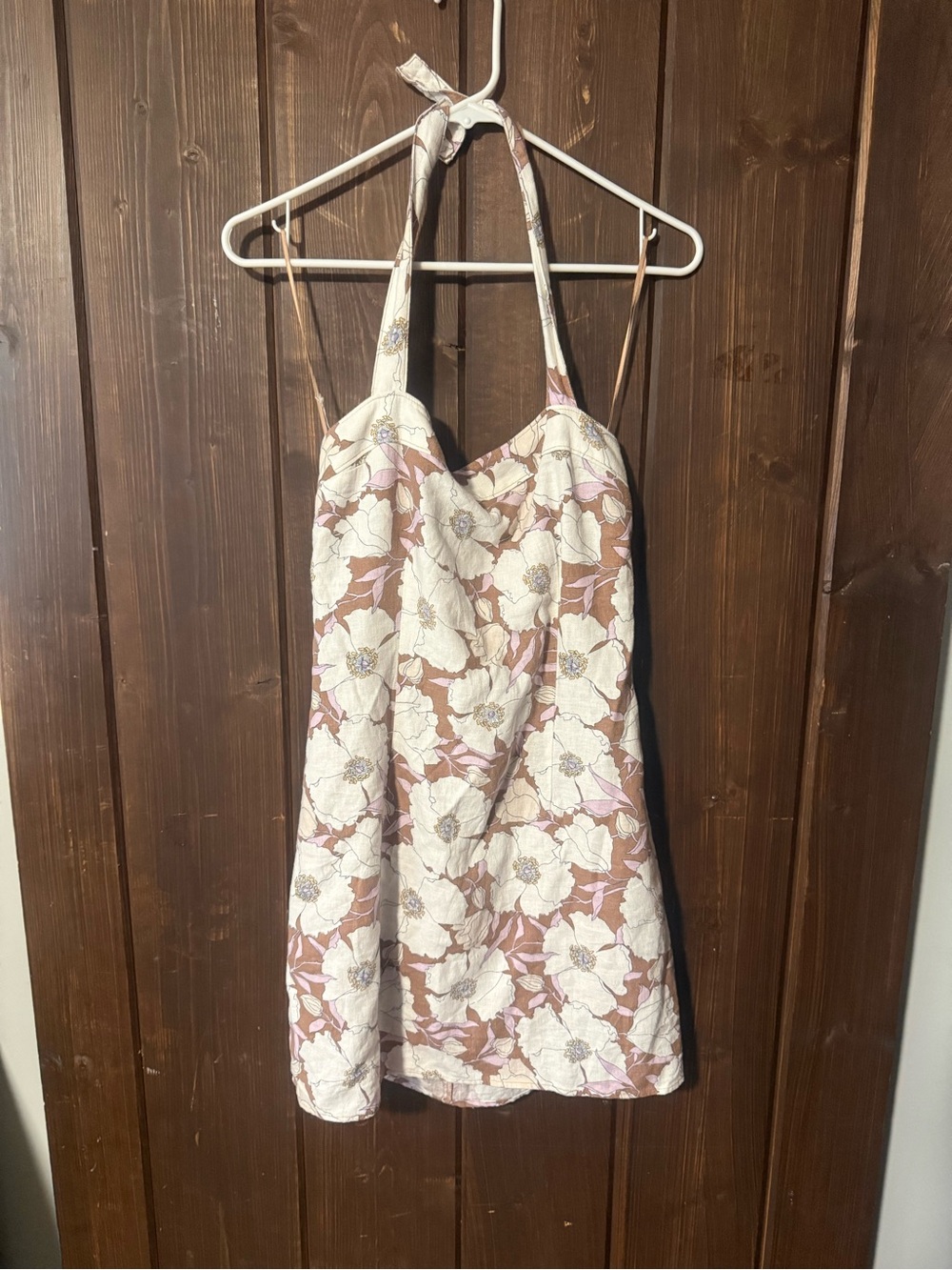Abercrombie & Fitch Cream Floral Halter Mini Dress with Mauve Accents